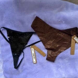 NWT SKIMS xxs onyx + cocoa foil sequin thongs